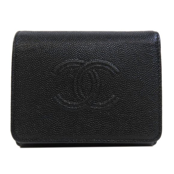 CHANEL Handbags - CHANEL Black Caviar Leather Logo Wallet